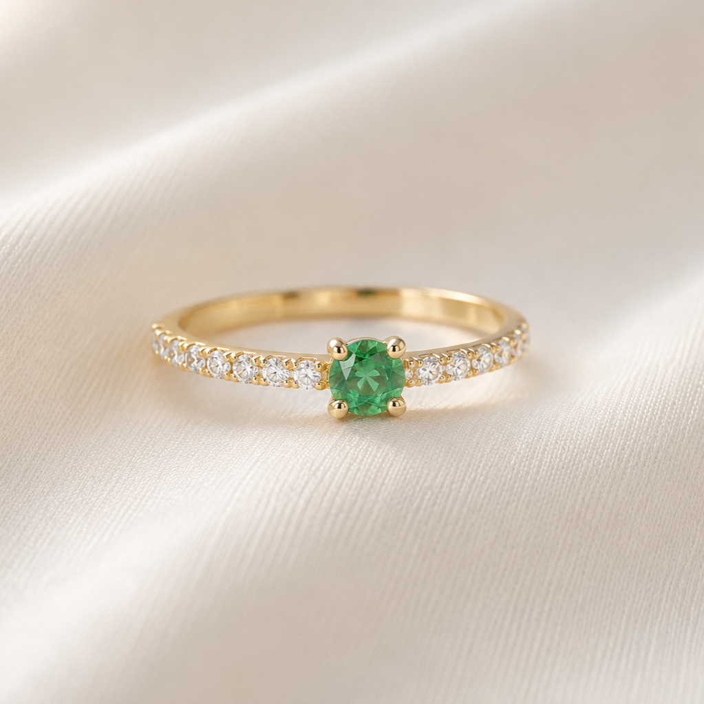 Anillo Esmeralda Compromiso Oro 18kt